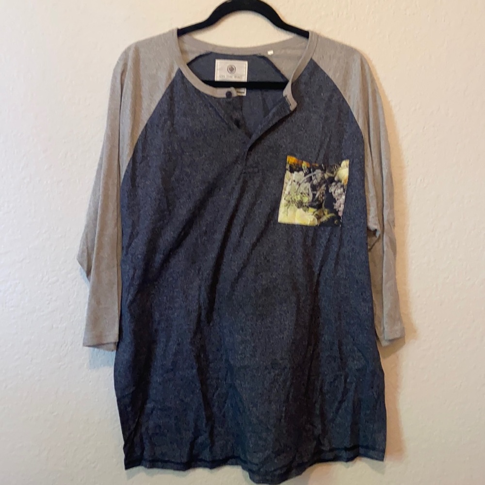 Blue and Grey with Tropical Pocket 3/4 Sleeve